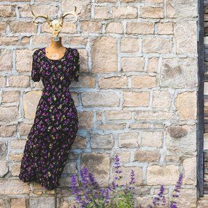 Vintage Black Floral Print Dress